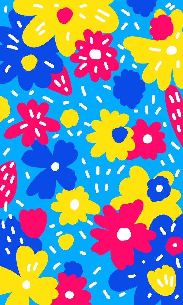 Abstract bright flowers background. Hand drawn flower vector