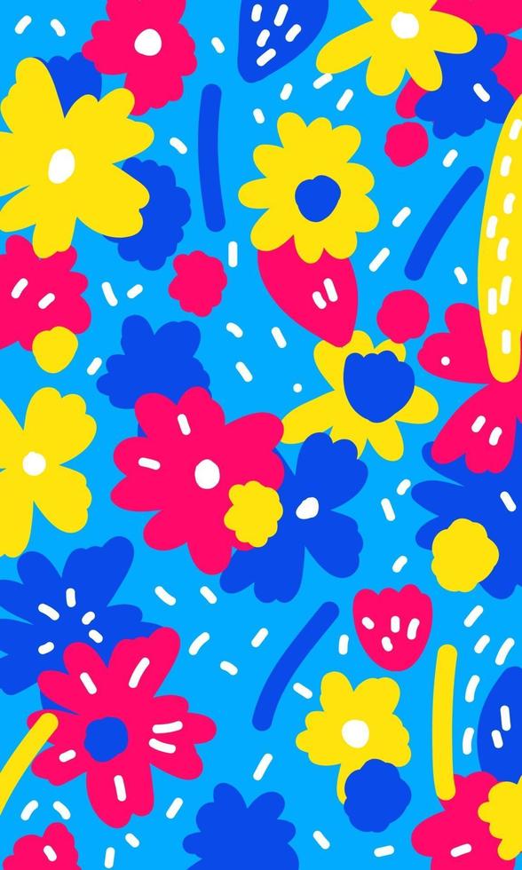 Abstract bright flowers background. Hand drawn flower vector