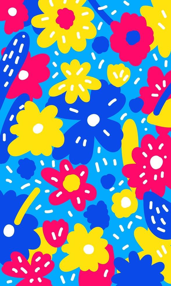 Abstract bright flowers background. Hand drawn flower vector