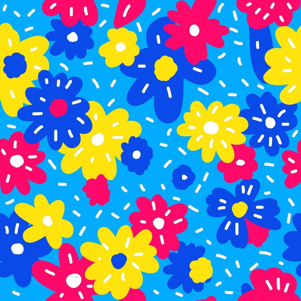 Abstract bright flowers background. Hand drawn flower vector