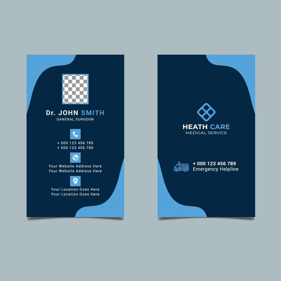 plantilla de tarjeta de visita médica vertical. tarjeta de visita sanitaria. vector