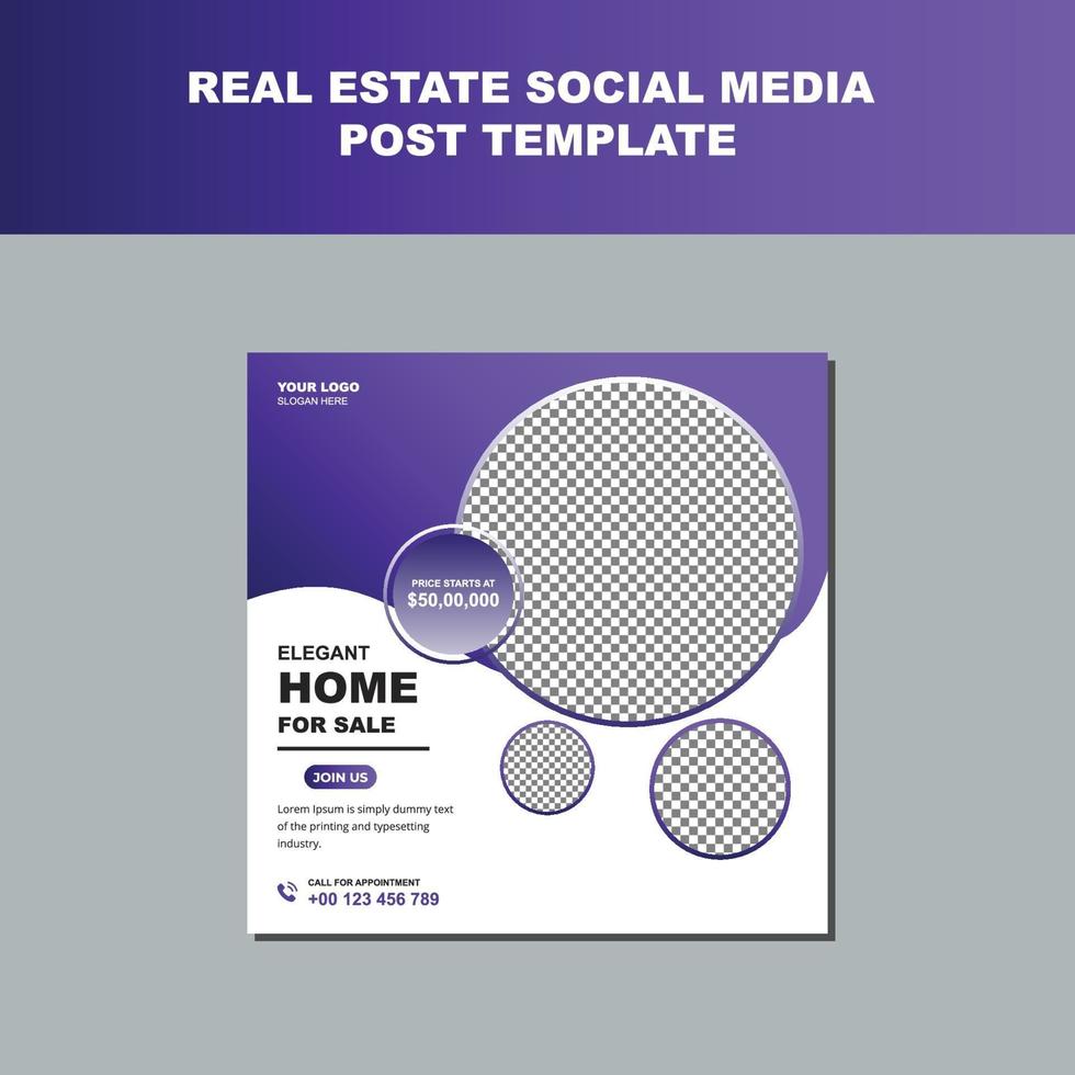 Home for sale Real Estate Social Media Post Template vector