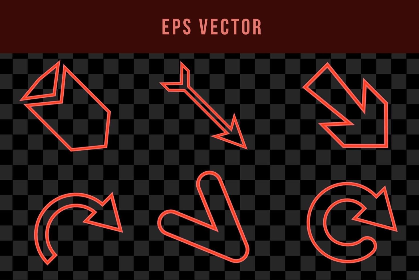 conjunto de flecha roja efecto neón dirección de brillo retro aislada vector