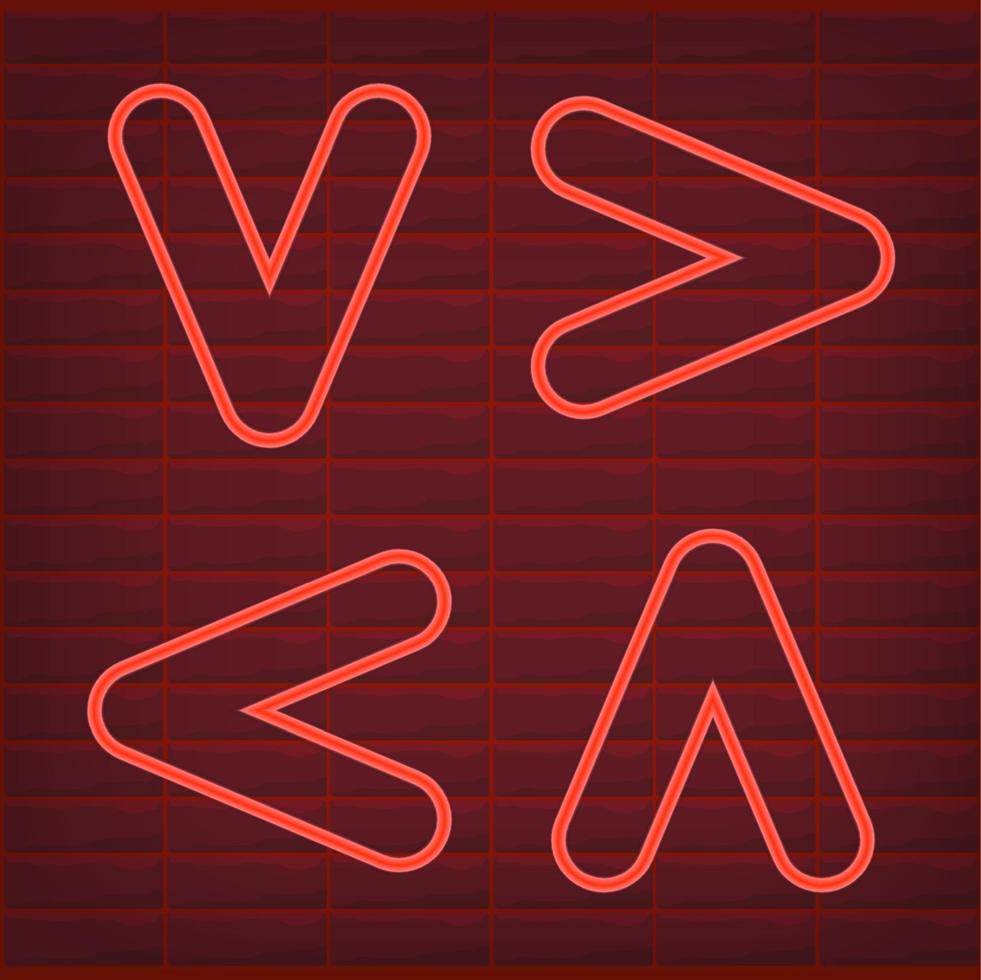 Set of red arrow neon effect isolated retro glow direction vector
