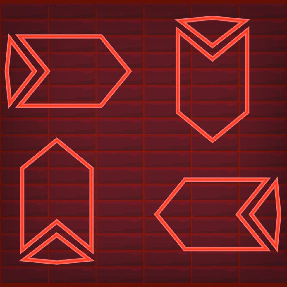 Set of red arrow neon effect isolated retro glow direction vector