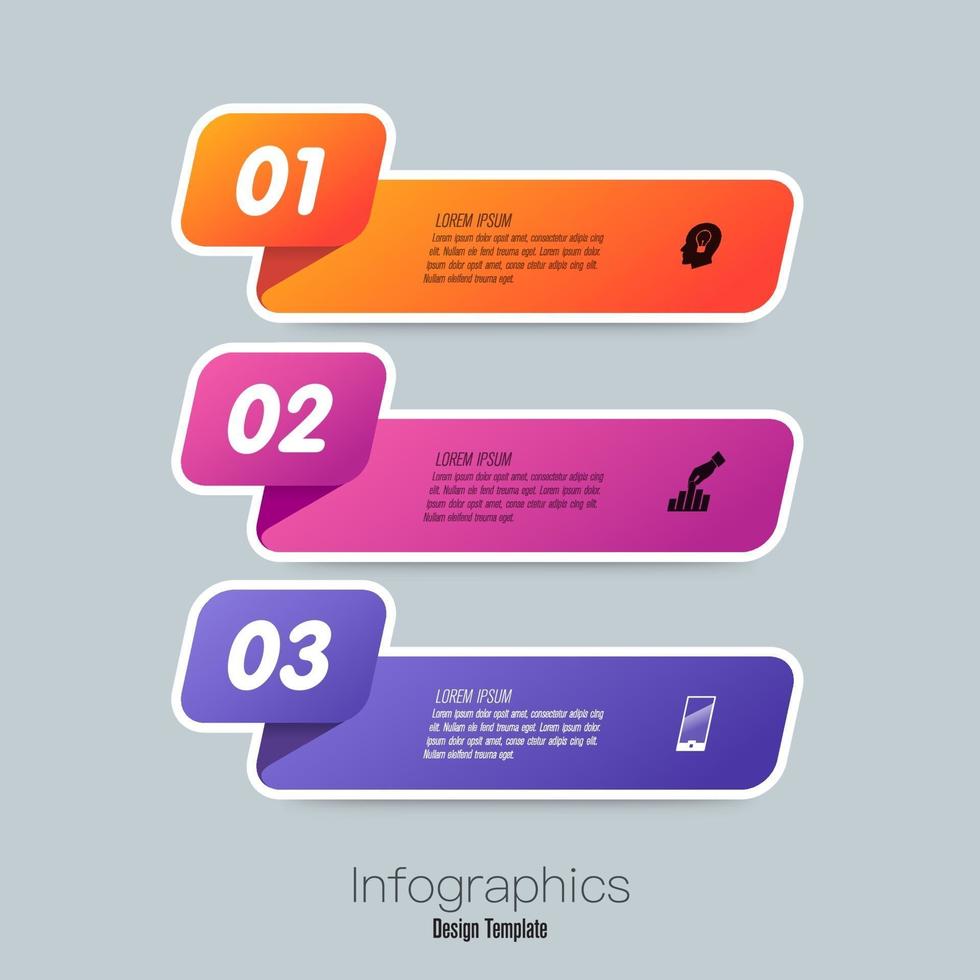 Diseño de infografías e iconos con 3 pasos. vector