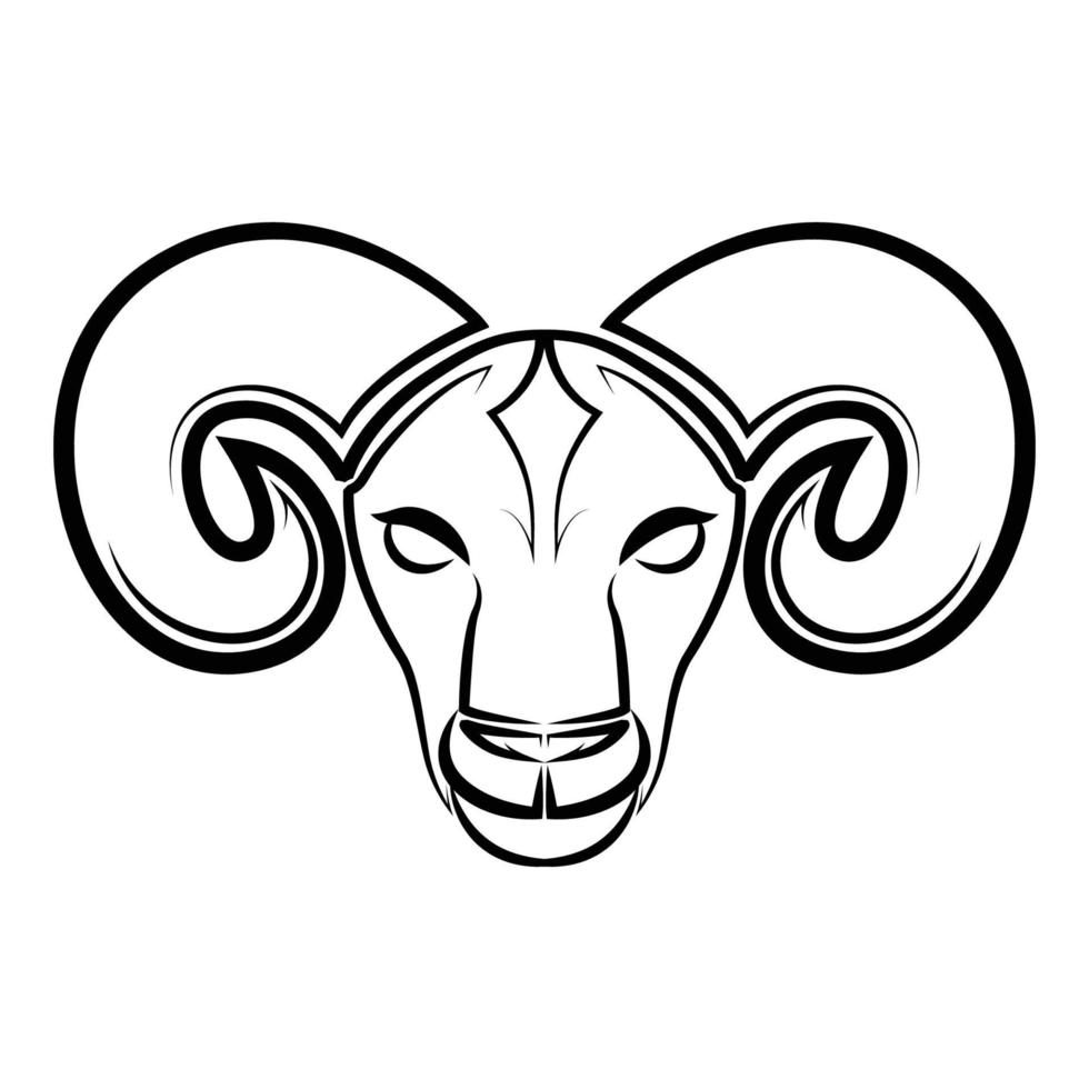Black and white line art of sheep head. vector