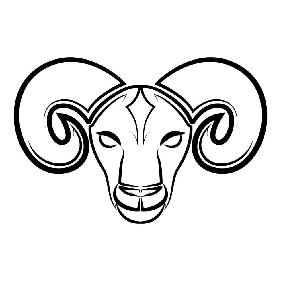 Black and white line art of sheep head. vector