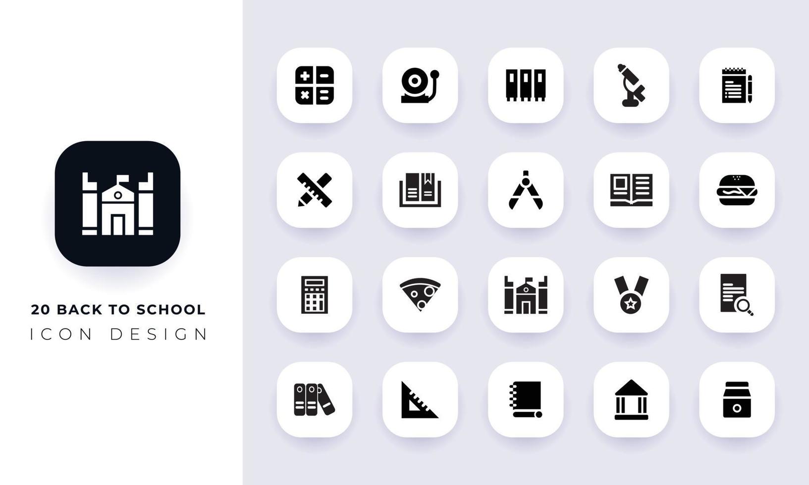 Minimal flat back to school icon pack. vector