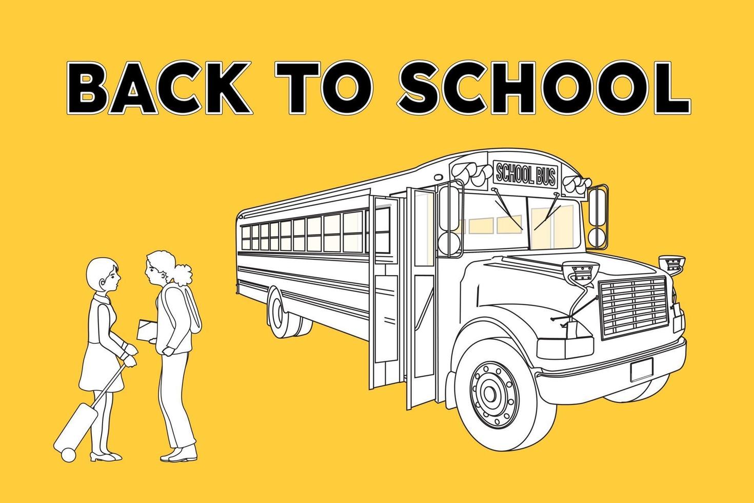 Back to school Scene of a BUS school and two girls talking vector