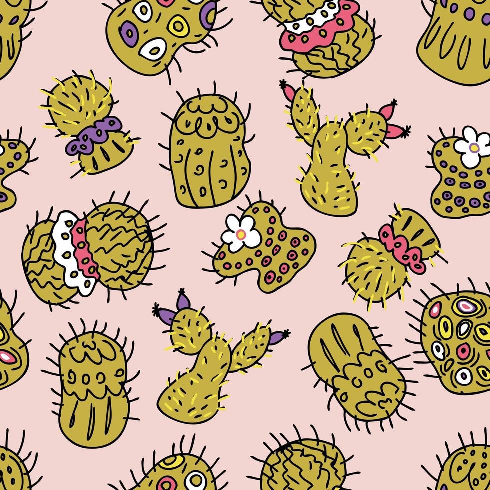 Pastel colored vector seamless pattern of bright green cacti