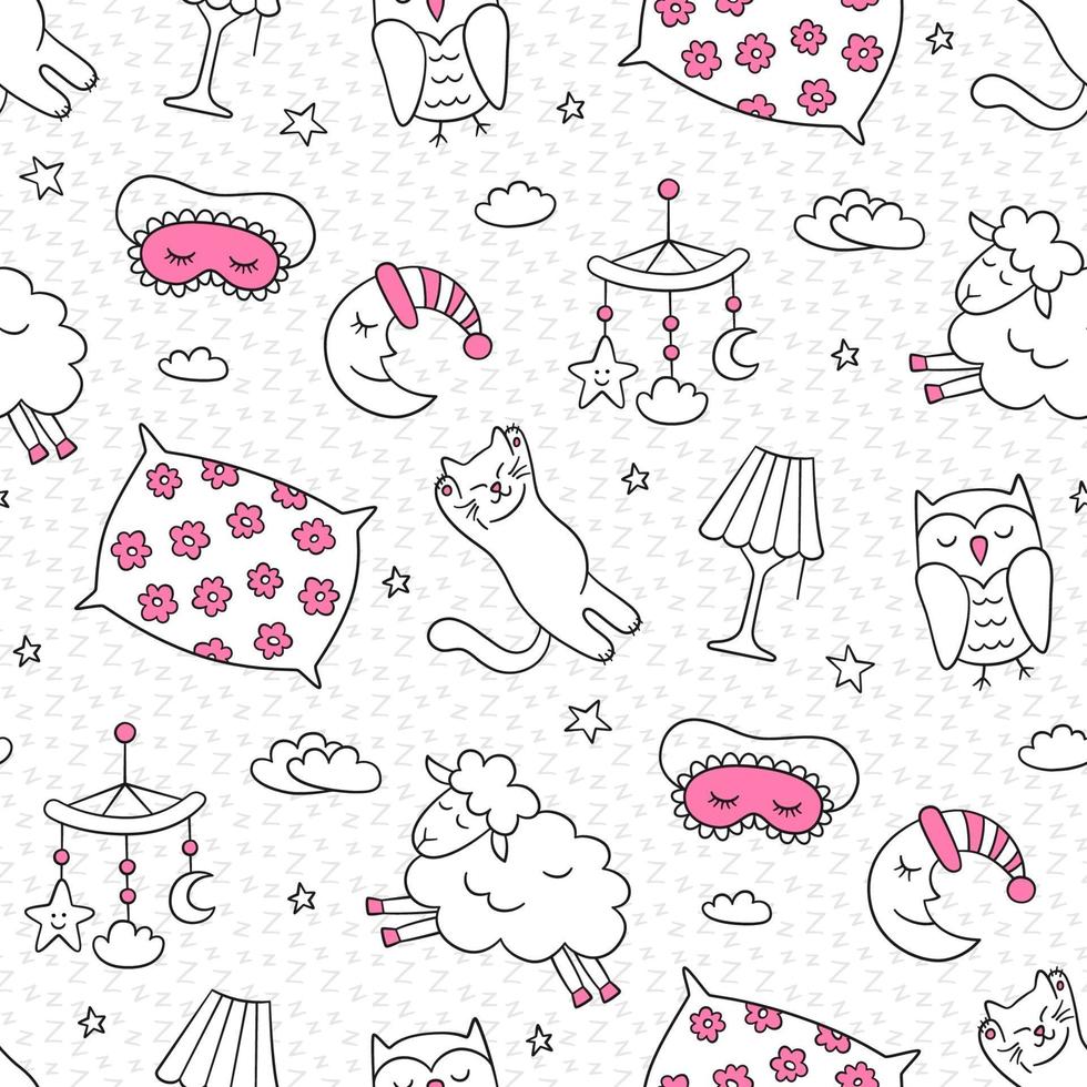 Sleep set in doodle style. Good night symbols vector
