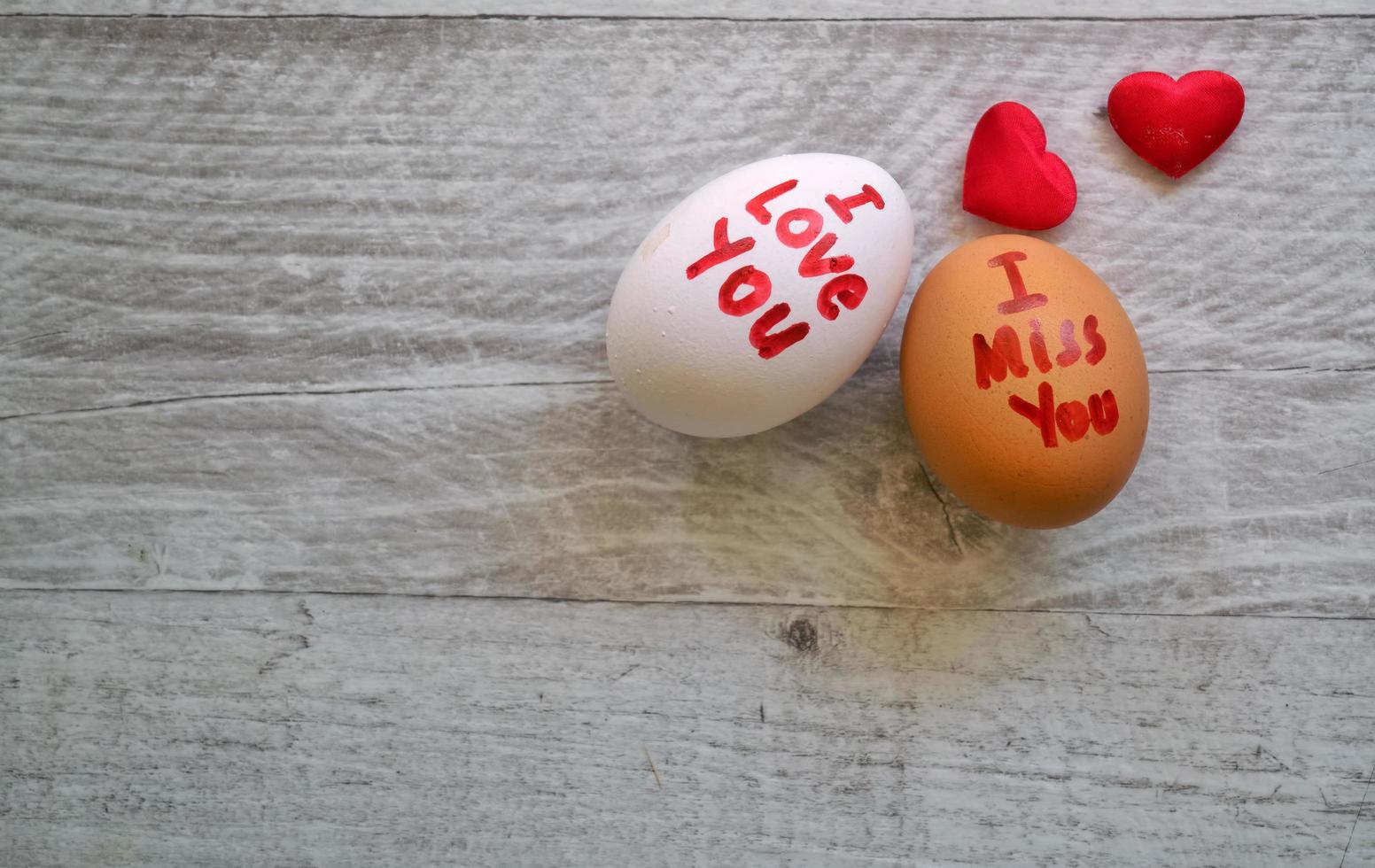 I love you and I miss You Writes on Eggs photo