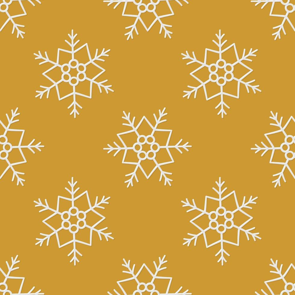 Gold seamless pattern with cute snowflakes. Hand drawn snow texture. vector