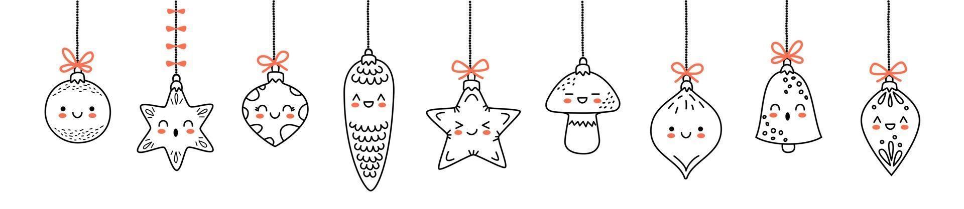 Set of balls for Christmas tree decorations. New Year toys. vector