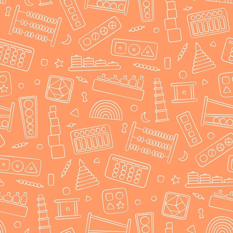 Seamless pattern with kid toys for Montessori games. vector