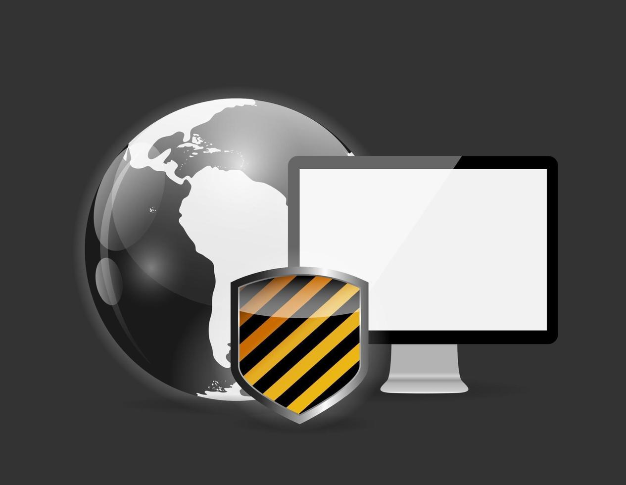 Internet Security Icon with Globe and Monitor vector