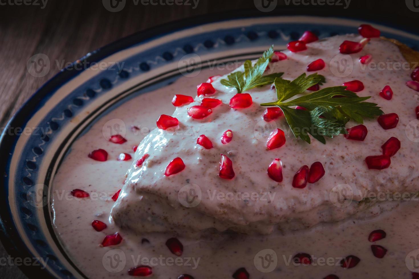 Chile en Nogada in a talavera plate from Puebla photo