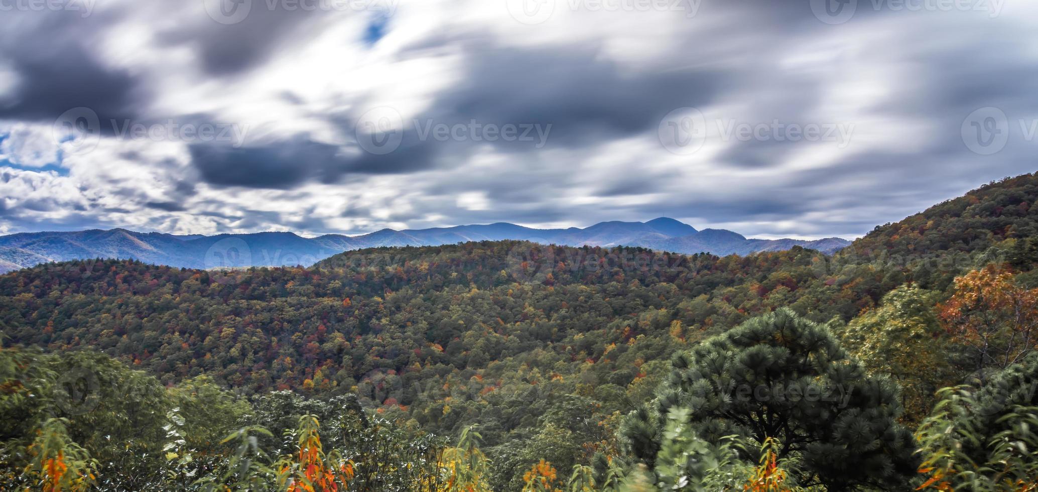 blue ridge and smoky mountains changing color in fall photo