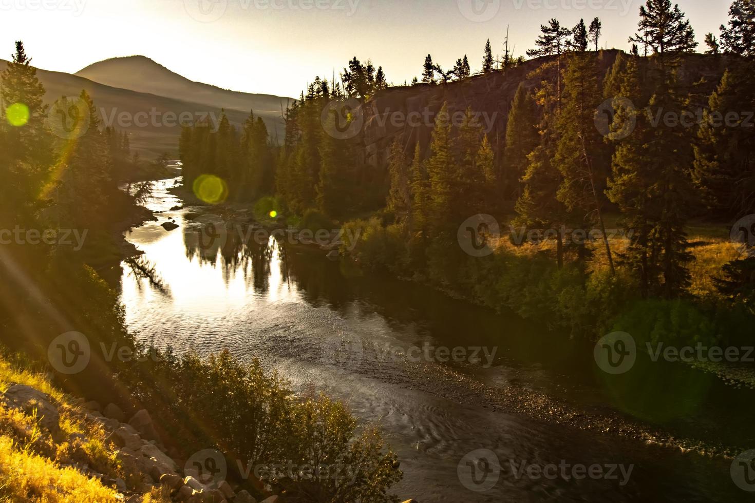 yellowstone river at sunrise near yellowstone park photo