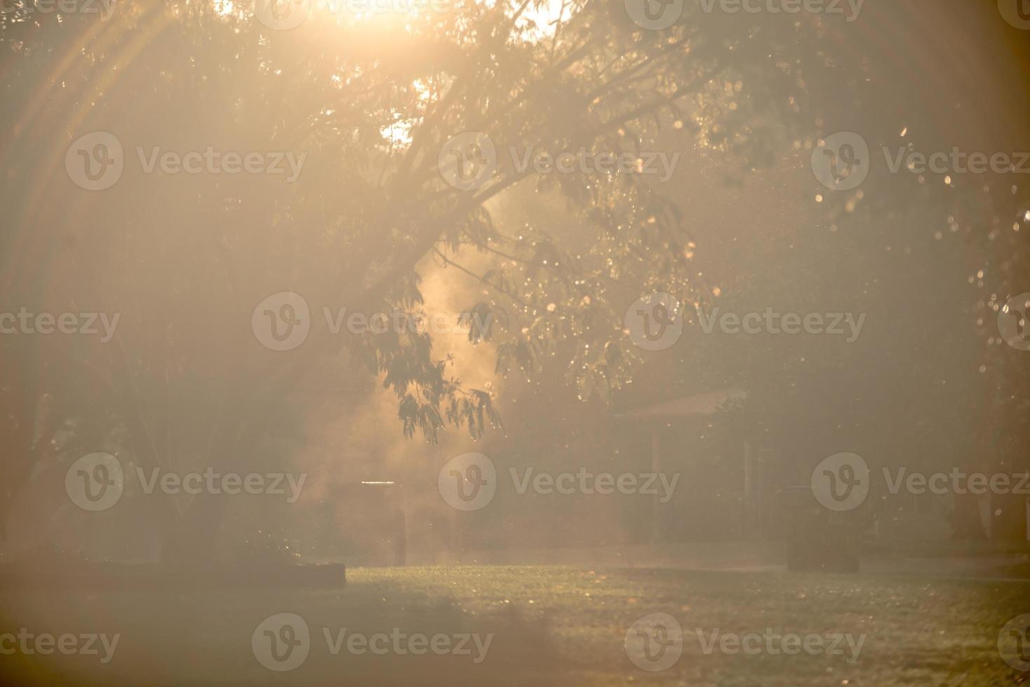 rayos de sol rompiendo después de la lluvia en el vecindario foto