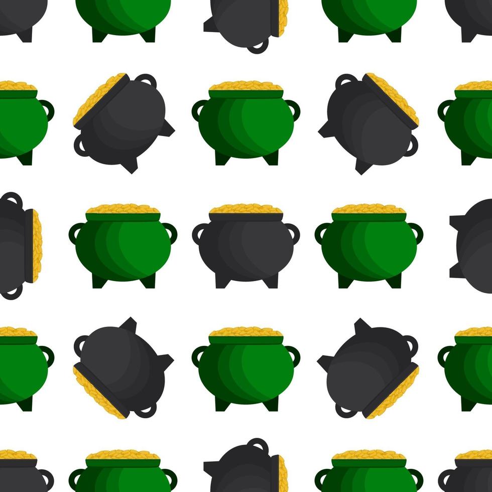Irish holiday St Patrick day, seamless pot of coins vector
