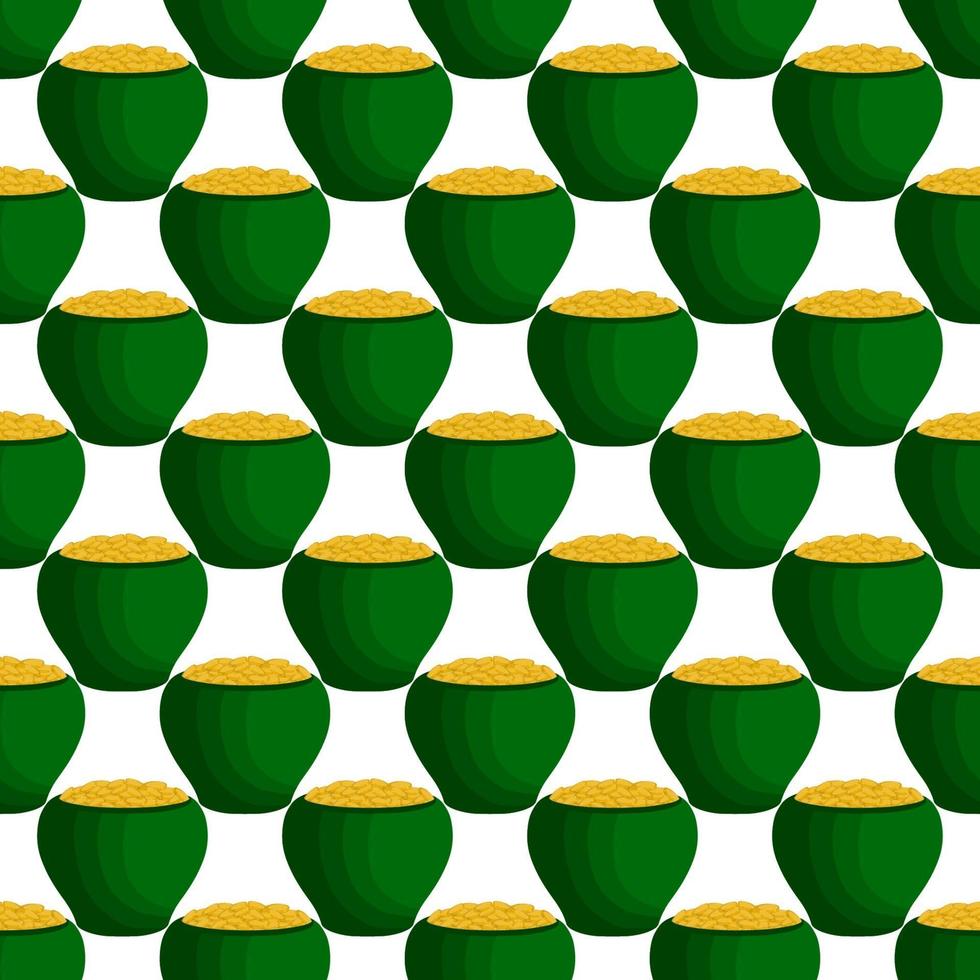 Irish holiday St Patrick day, seamless pot of coins vector
