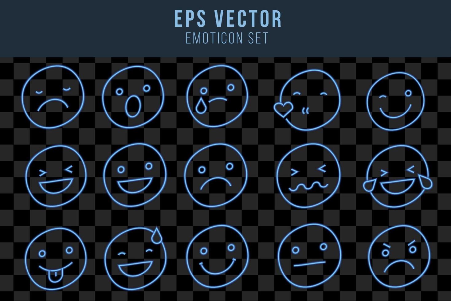 conjunto de emoticon azul luz efecto neón emoji lámpara resplandor aislado vector