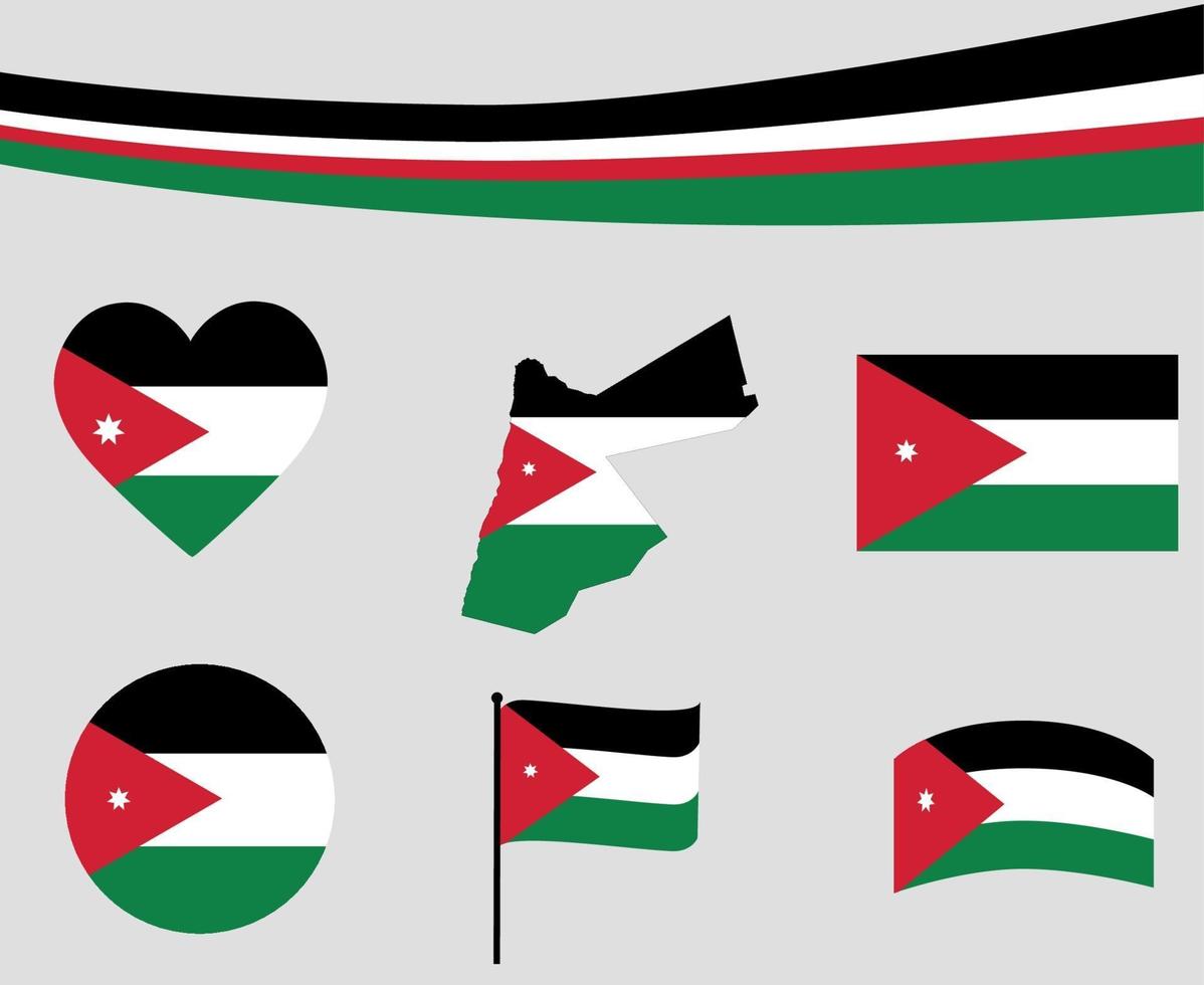 Jordan Flag Map Ribbon And Heart Icons Vector Abstract