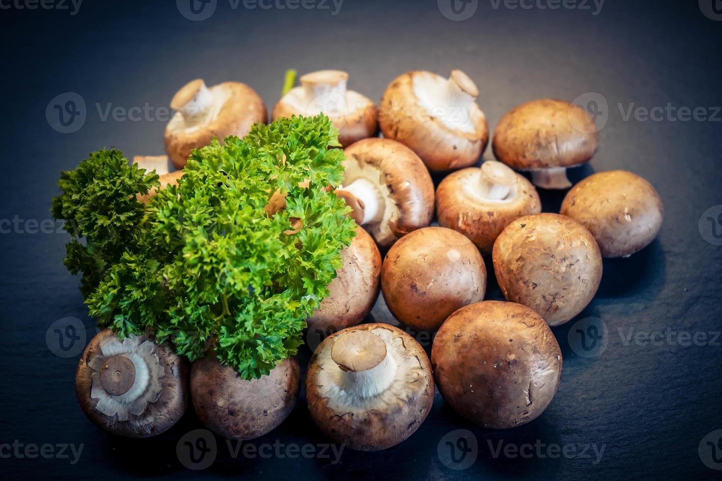 Raw fresh brown Champignon mushrooms photo