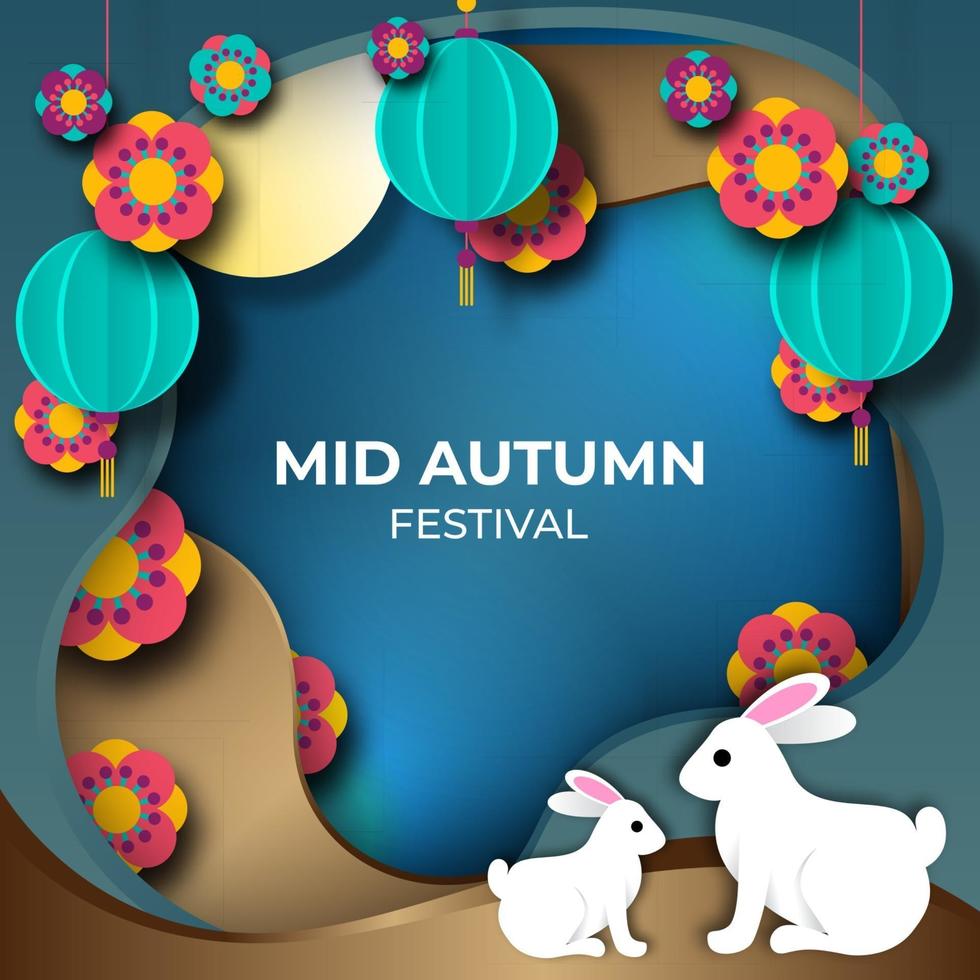 Colorful Mid Autumn Festival Paperart Background vector