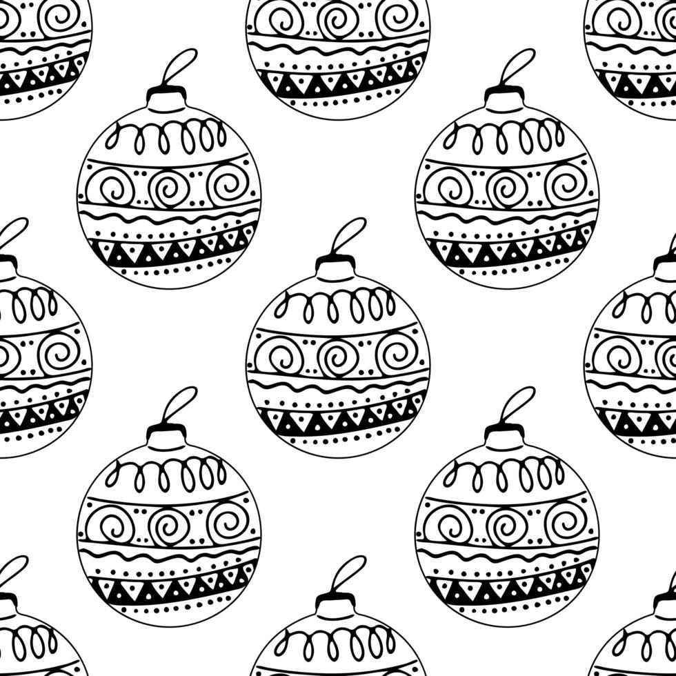 Seamless pattern frome doodle Christmas tree baubles vector