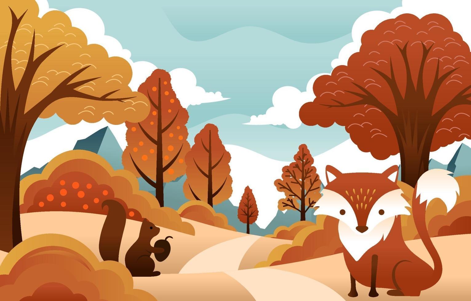 Fondo de otoño con flora y fauna. vector