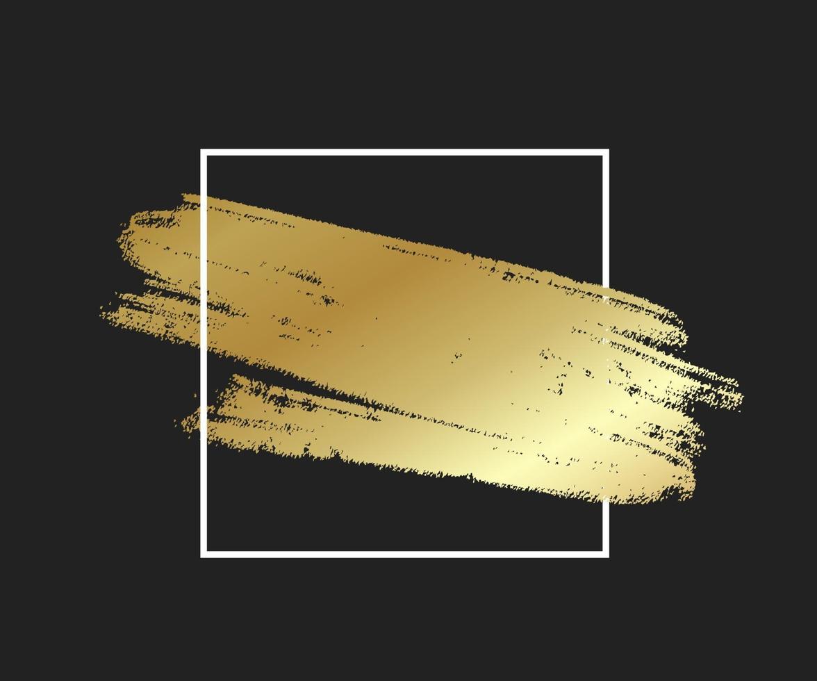 Gold brush stroke in the frame. Gold shiny grunge texture background vector