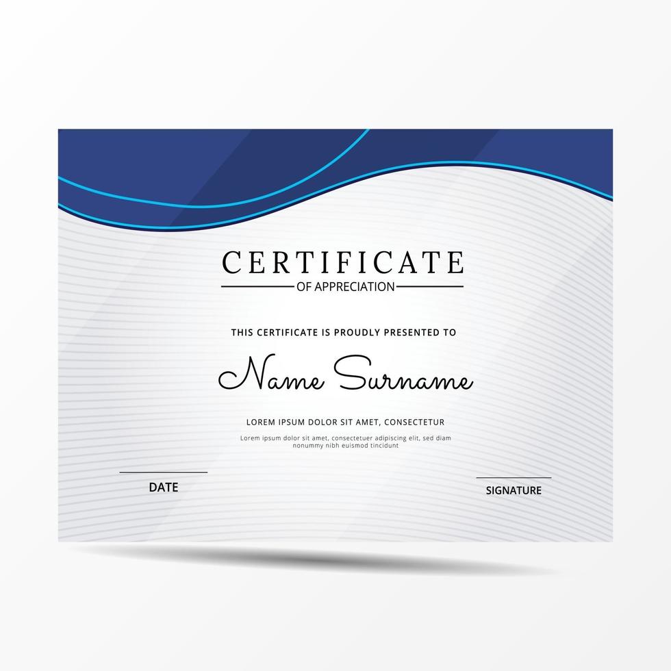 elegante plantilla de certificado de diploma azul y blanco vector