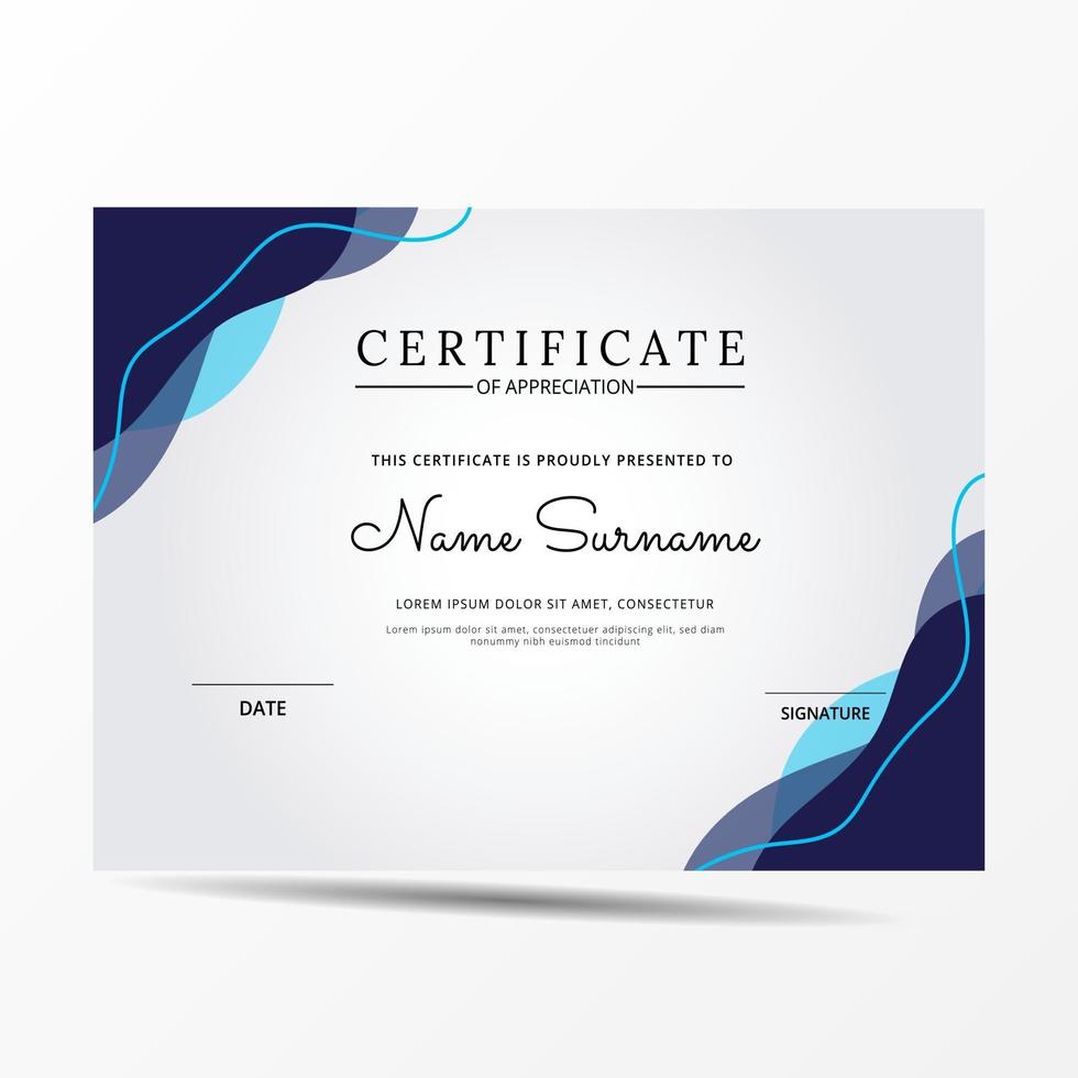 elegante plantilla de certificado de diploma azul y blanco vector