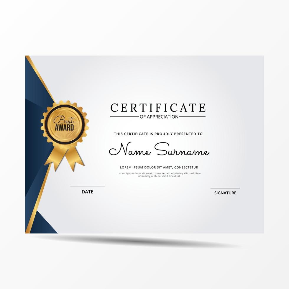 elegante plantilla de certificado de diploma azul y blanco vector