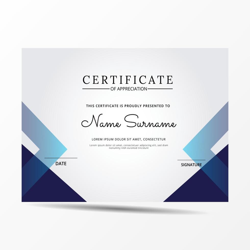 elegante plantilla de certificado de diploma azul y blanco vector