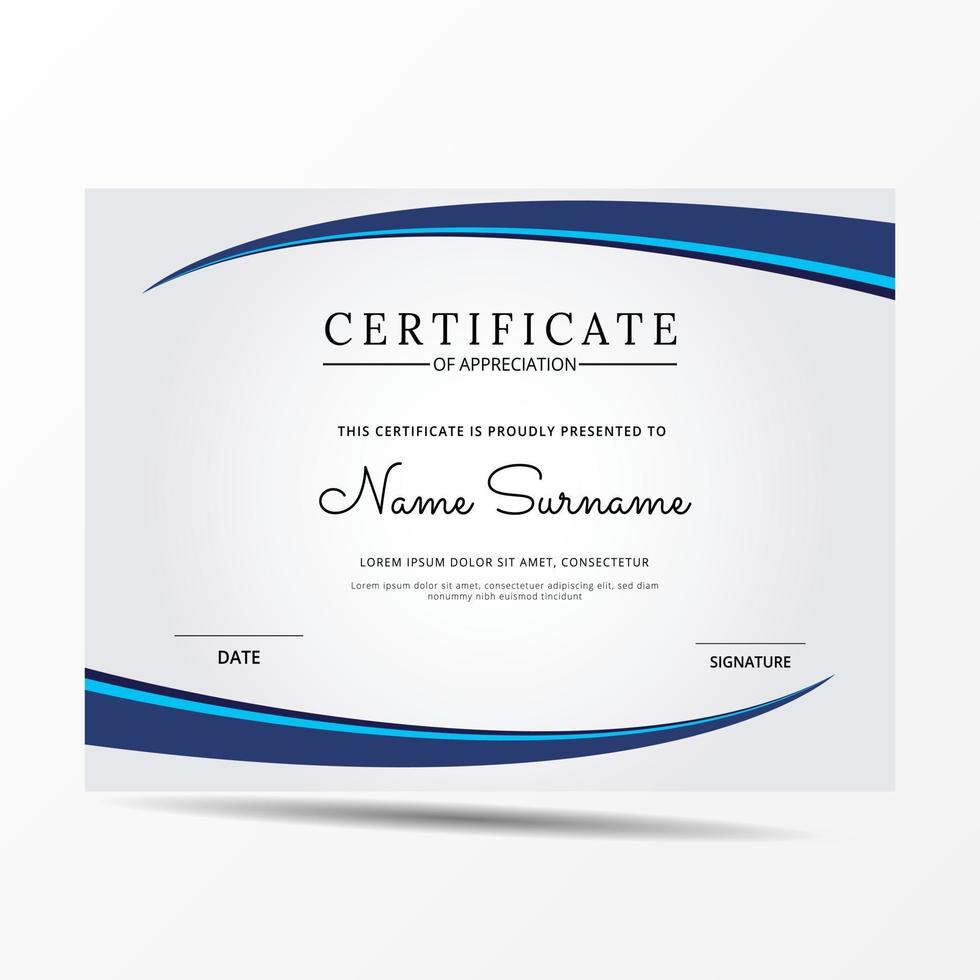 elegante plantilla de certificado de diploma azul y blanco vector