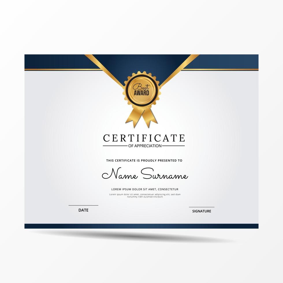 elegant blue and white diploma certificate template vector