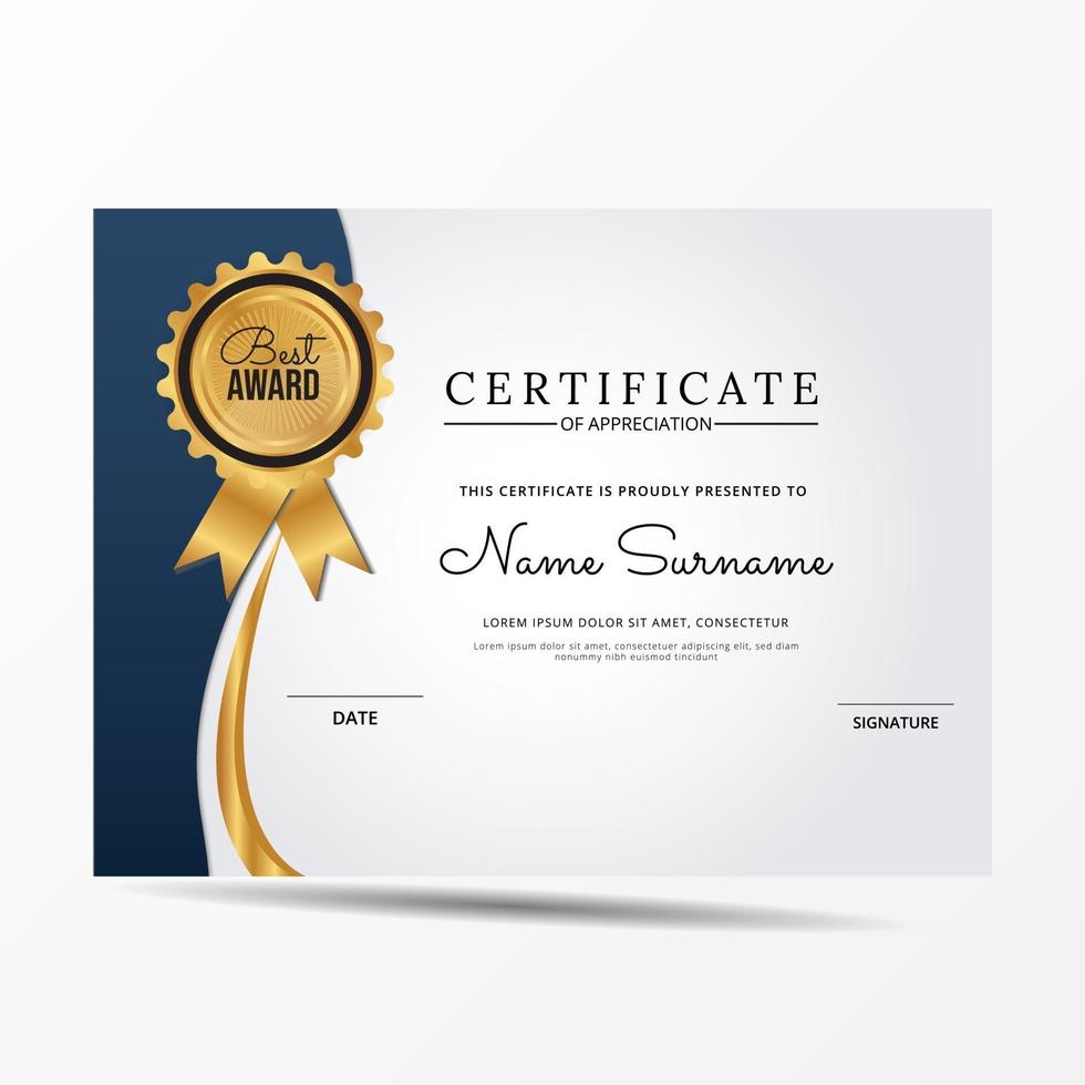 elegant blue and white diploma certificate template vector