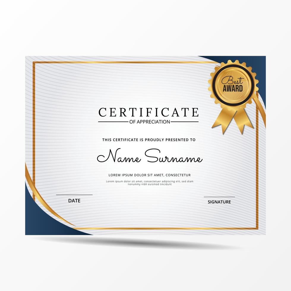 elegante plantilla de certificado de diploma azul y blanco vector