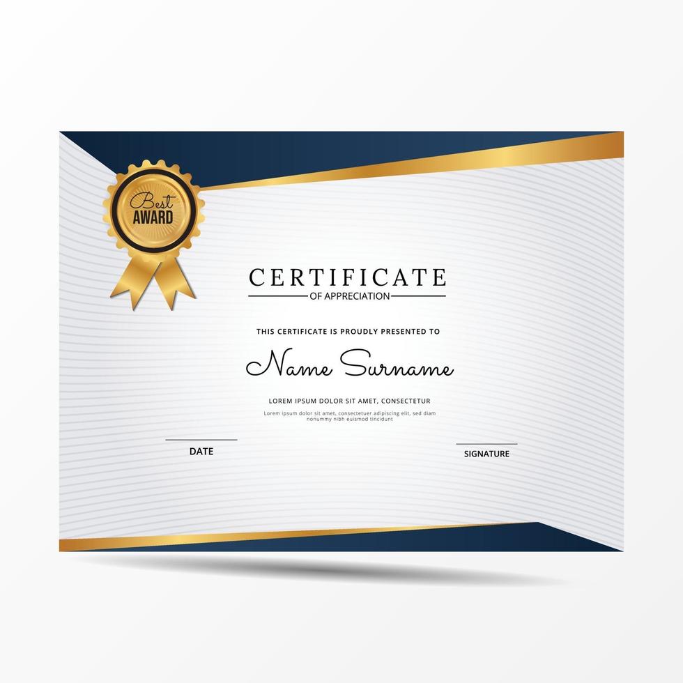 elegant blue and white diploma certificate template vector
