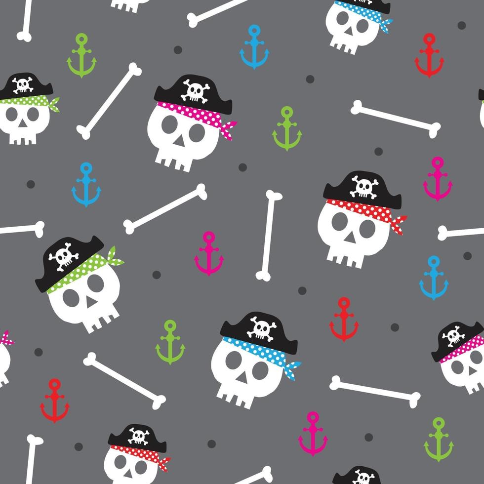 colorful pirates skull with gray background vector