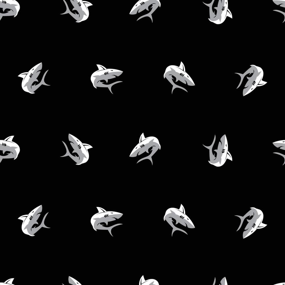 wild shark seamless pattern black and white background vector