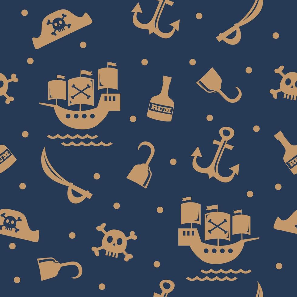 gold pirates icon with dark blue background vector