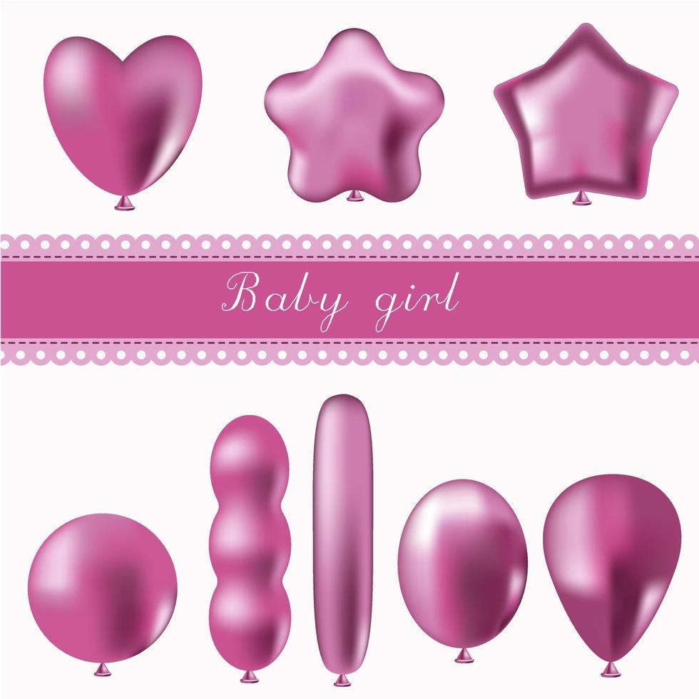 conjunto de globos rosados de diferentes formas. bebita. nacido bebé. vector