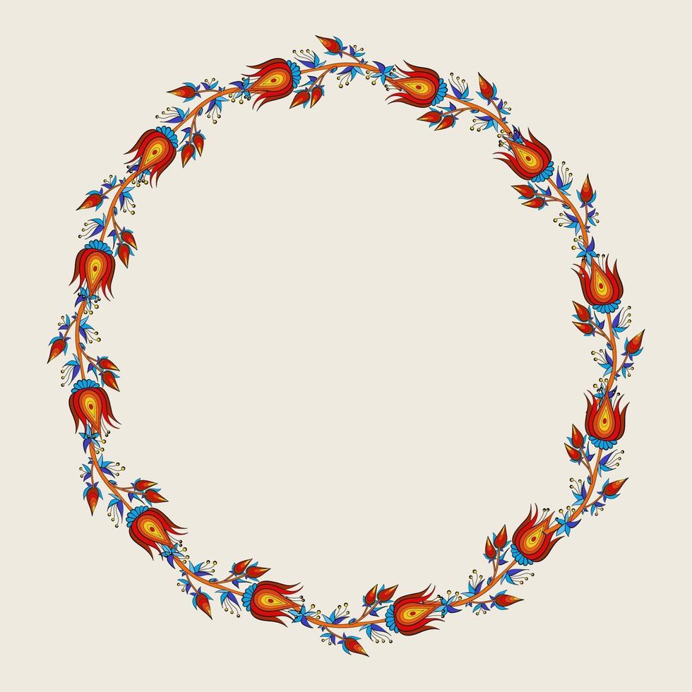 Frame with decorative ornamental flowers, floral pattern in kalamkari vector