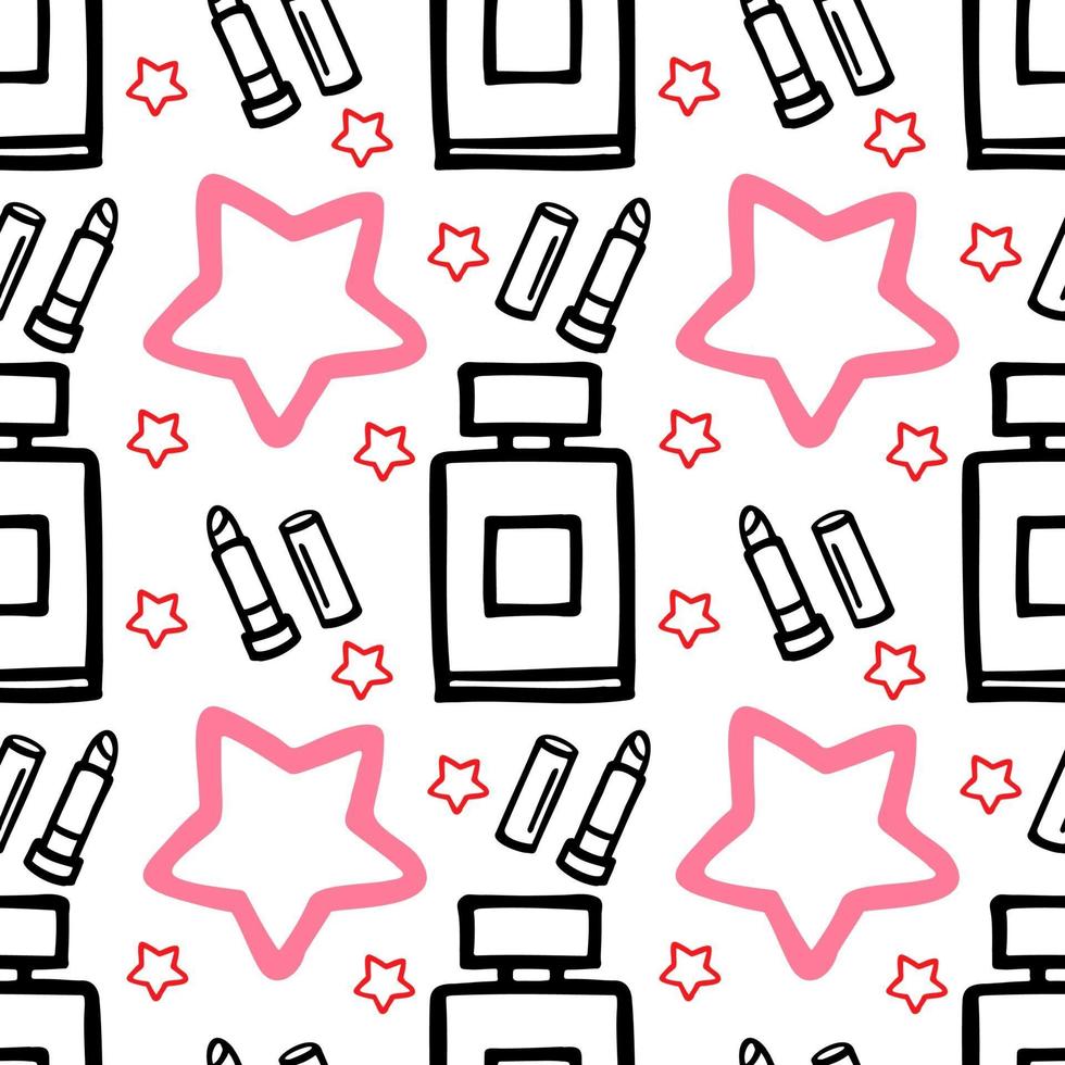 perfume lipstick cosmetics seamless pattern vector