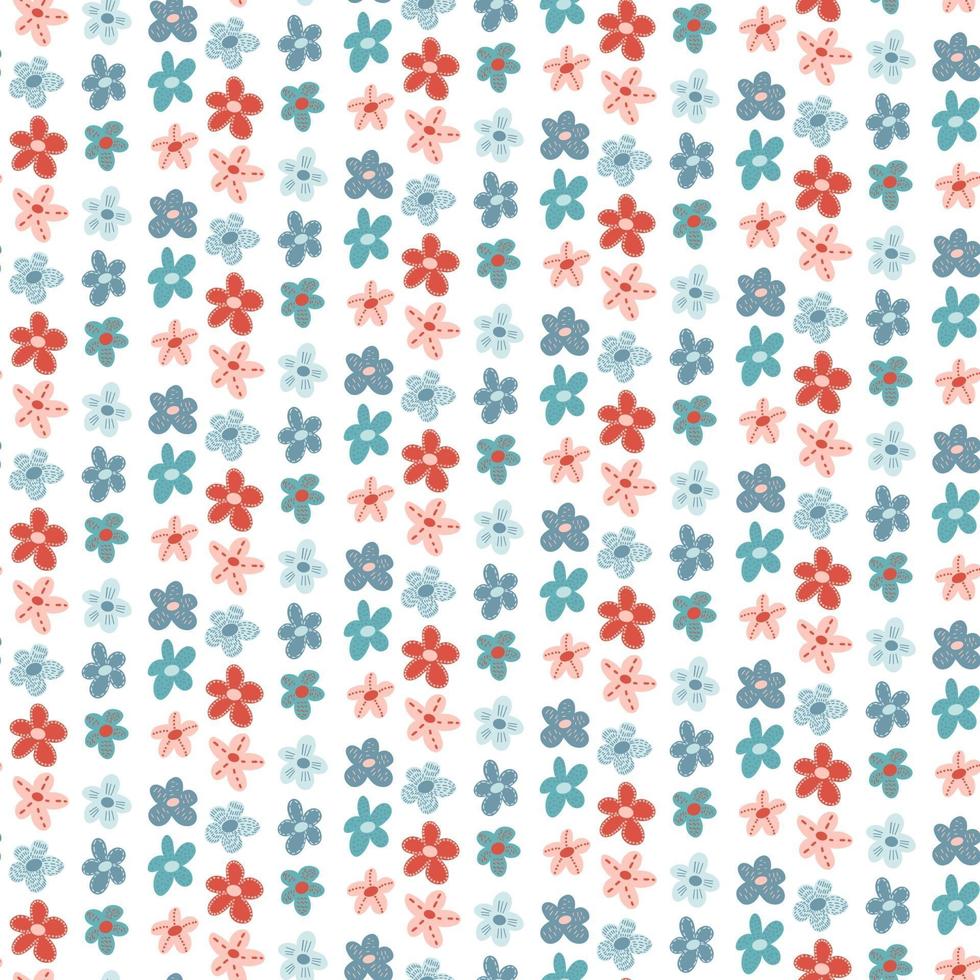 Cute ditsy floral seamless pattern, doodle flowers simple childish vector